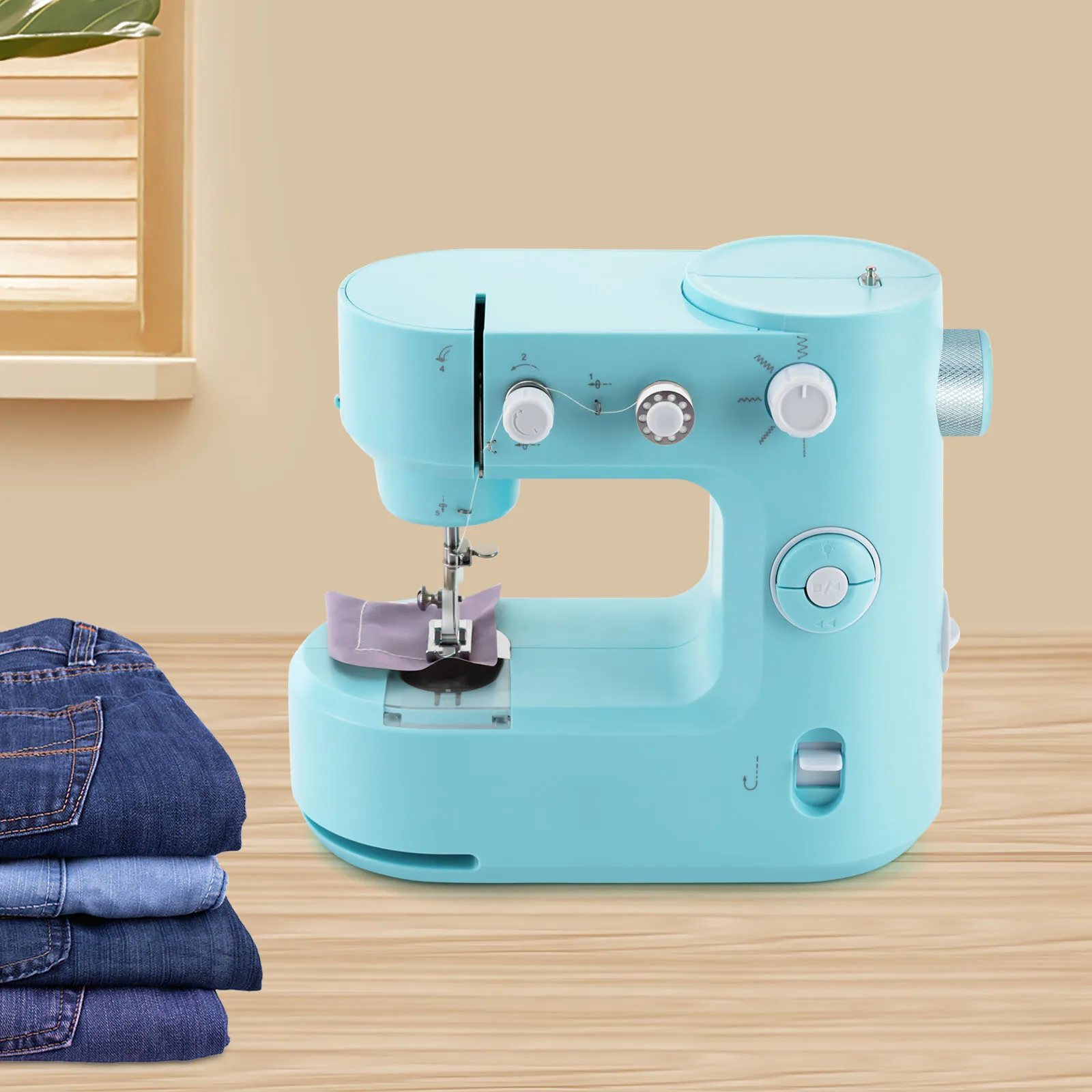 Sewing Machine Suitable for Beginner Sewing Linen Cloth Corduroy Ordinary Denim DIY Blue Utility Stitch Two Modes Blue