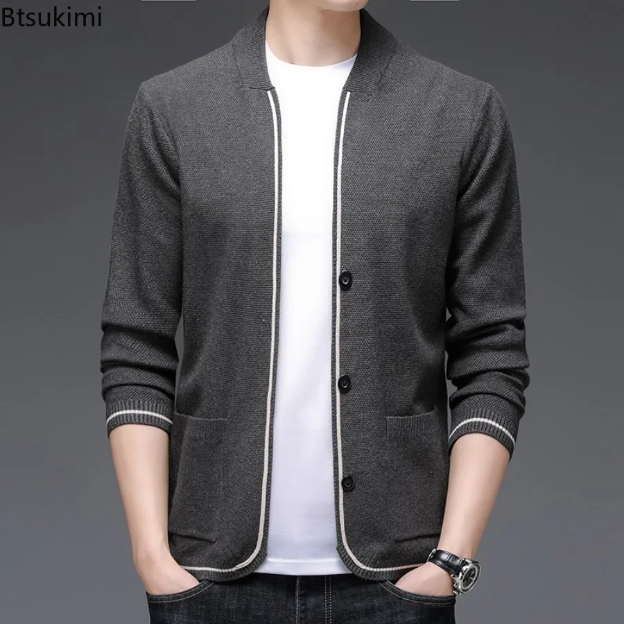 2025 New Autumn Men's Knitted Thin Cardigan Fashionable Casual Striped Jacketcoat Korean Version Slim Fit Knitted Cardigan Tops