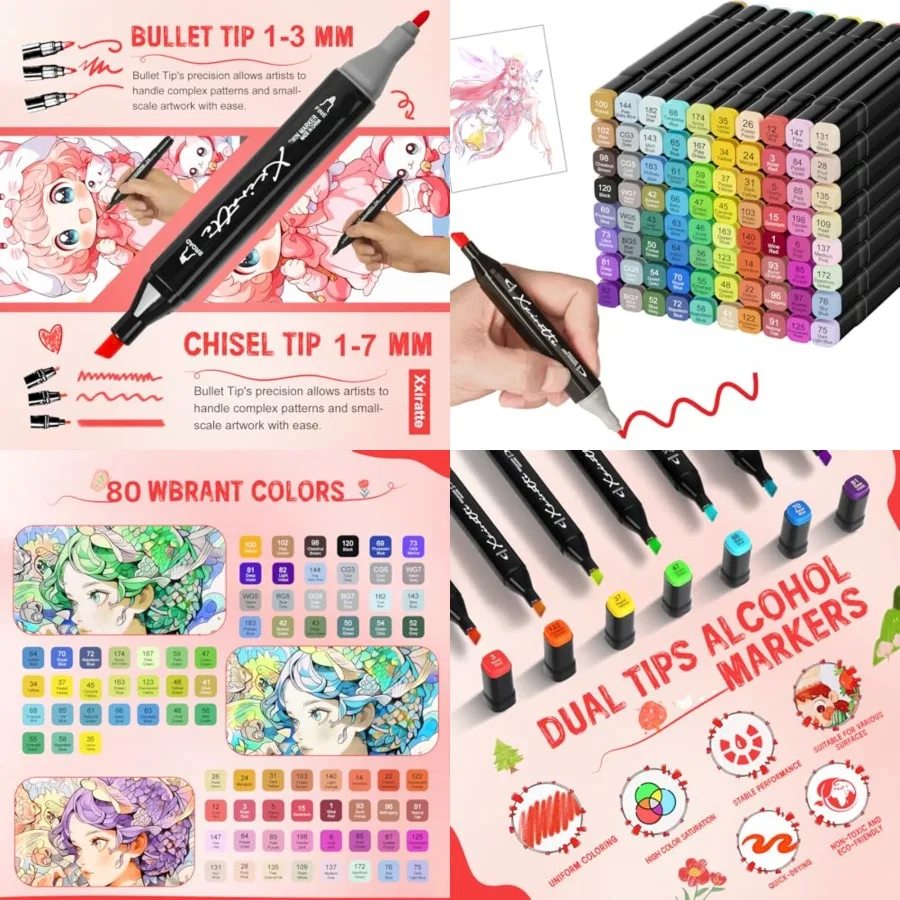 

Alcohol Markers Set 80 Colors - Dual Tip Art Marker Pens for and Adults Ideal for Coloring Books Drawing Sketching and Illustra