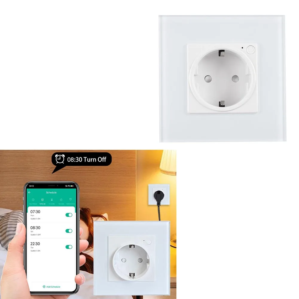 AC100-250V WiFi Smart Wall Socket 16A 2000W Power Monitor Socket 2.4GHz Works with Alexa Google Assistant Tuya APP Voice Control