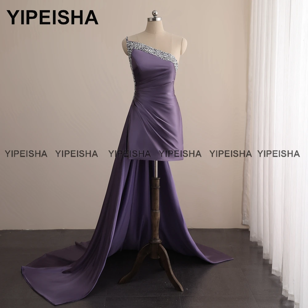 Yipeisha-vestido de cóctel corto con cuentas de lavanda, minivestido de fiesta Formal, con un hombro, para desfiles