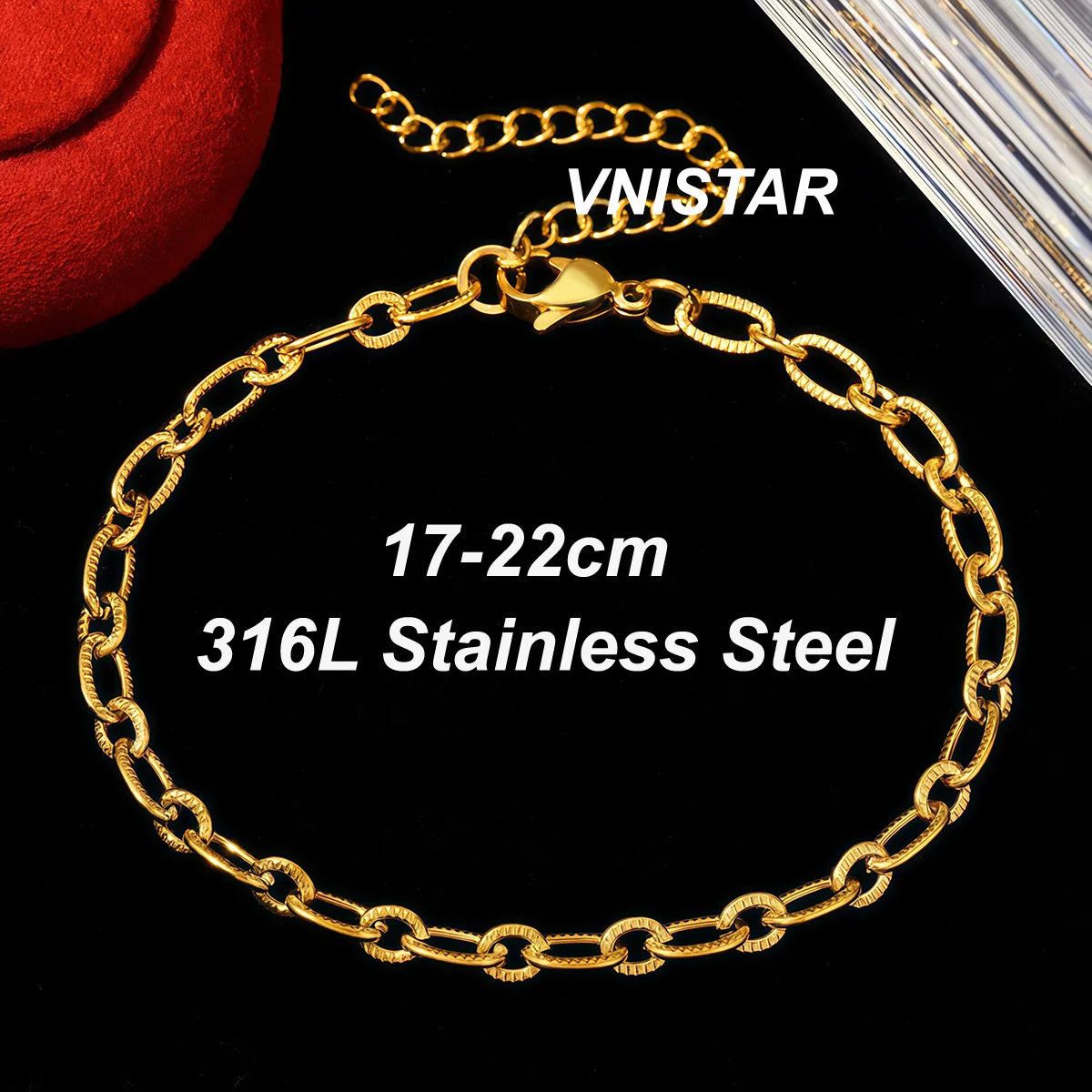 5pcs/Lot 18k Real Gold Vacuum 17+5cm Stainless Steel Paperclip Cross Link Chain Bracelet Women Handcraf DIY Charm Jewelry Making
