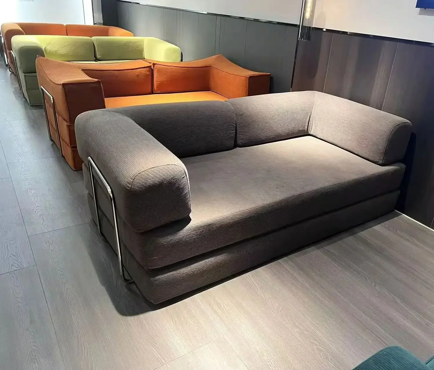 الطراز الحديث ضغط الهواء أريكة النسيج الفانيلا تشوه وحدات الأريكة لغرفة المعيشة الاقسام مركب أريكة سرير