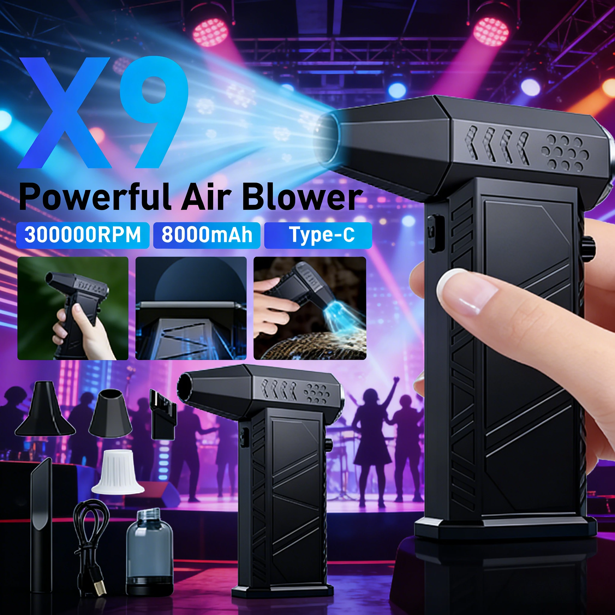 

⚡ X9 Brushless Violent Fan | 300K RPM Turbo Jet 2-in-1 Blower Vacuum (Type-C Charging)