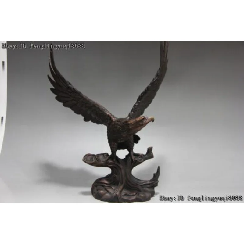 

Chinese Feng Shui red Bronze Copper peace eagle hawk falcon Fly eagle Art Statue