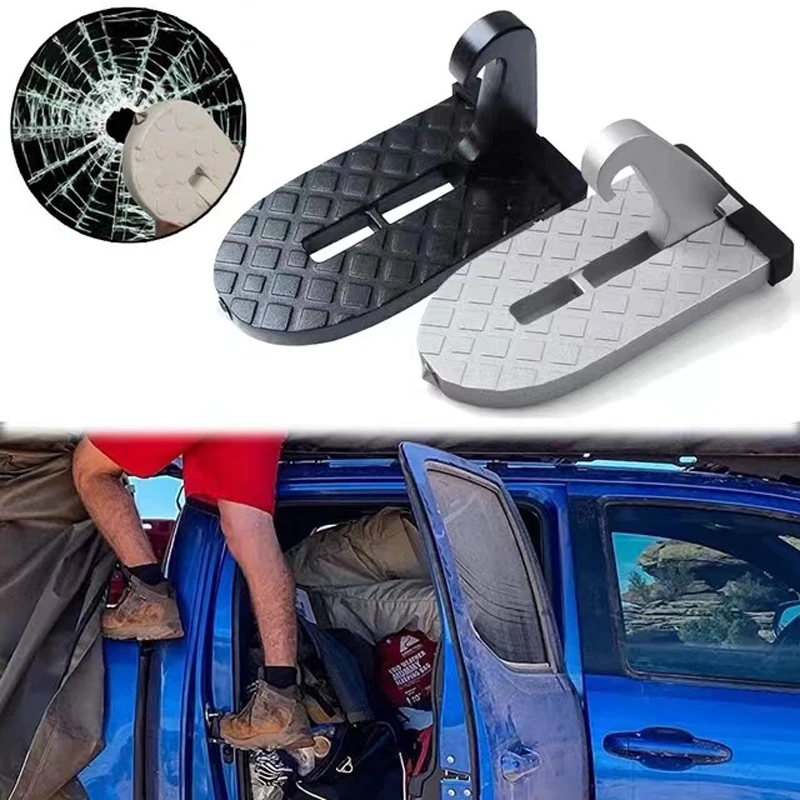 

1/2Pcs Foldable Car Roof Rack Step Car Door Step Multifunction Universal Latch Hook Foot Pedals Aluminium Alloy Safety Hammer