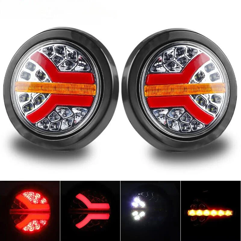 

ATVOV 2x 12V 24V 5.5" 36 LED Round Dynamic Tail Turn Signal Light DRL Reverse Brake Stop Lamp Truck Trailer RV Van Boat Caravan