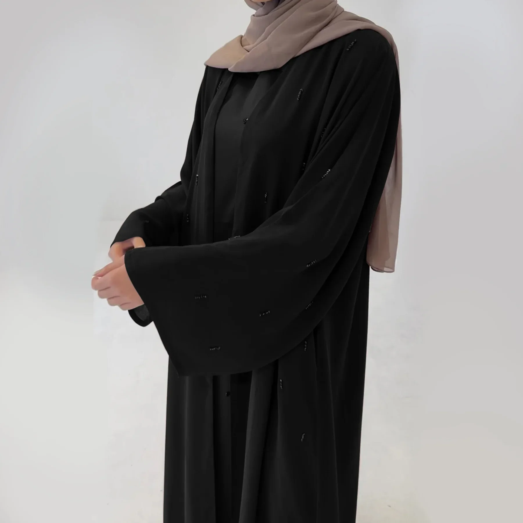 Femmes perles Abayas dubaï turquie caftan musulman Kimono Cardigan islamique ceinturé Jalabiya Ramadan Eid ouvert Abaya Robe Caftan Robe