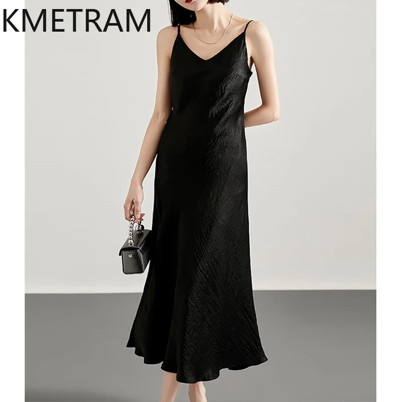 

KMETRAM Slip Dresses 2025 Woman V-Neck Sexy Dresses for Woman Clothing High Quality Summer New in Dresses 2025 Vestidos Mujer