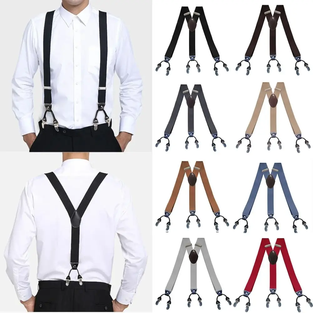 

3.5cm Wide Braces Suspenders Adjustable Strap Clip Y Shape Trouser Straps Belt Wedding Party 6 Clips Elastic Braces Men Women