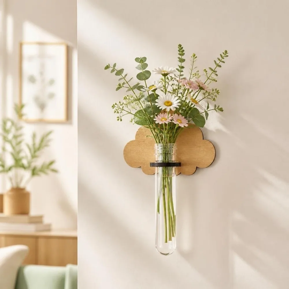 Wall Shelf Wooden Hydroponic Planter Shelf Vase Leaf Shape Wall Mounted Planter Cloud Home Ornaments Wall Decoration Indoor