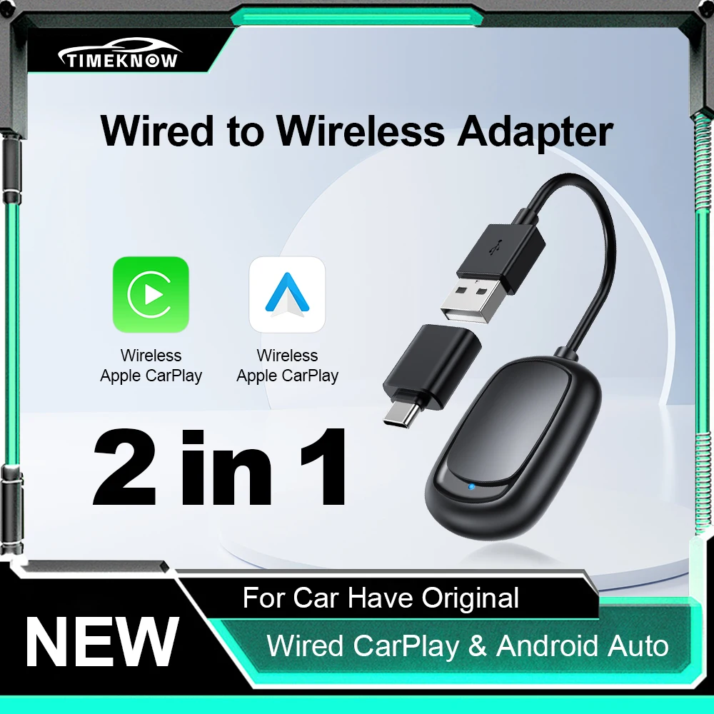 TIMEKNOW Wireless CarPlay Android Auto Adapter Wireless Car play Ai Box USB Dongle For Apple Iphone Android Phone Auto Connect