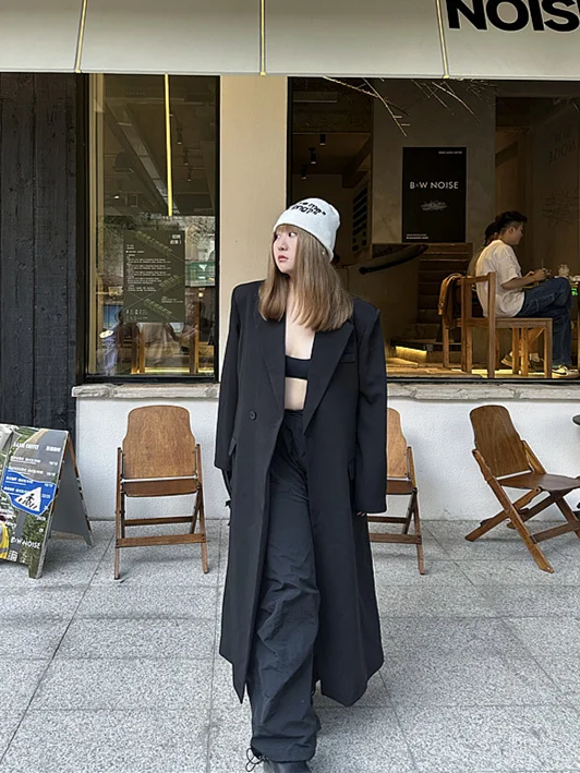 

Длинное пальто-ветровка оверсайз выше колена в корейском стиле, свободное, стройнящее, с эффектом высокого класса, осенне-зимняя модная женская одежда