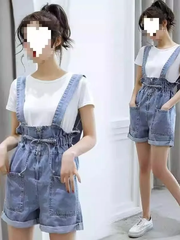 

Широкие джинсовые комбинезоны свободного кроя для женщин, летние, маленькие и большие размеры, серия Salt, джинсы или брюки с высокой талией, комбинезон