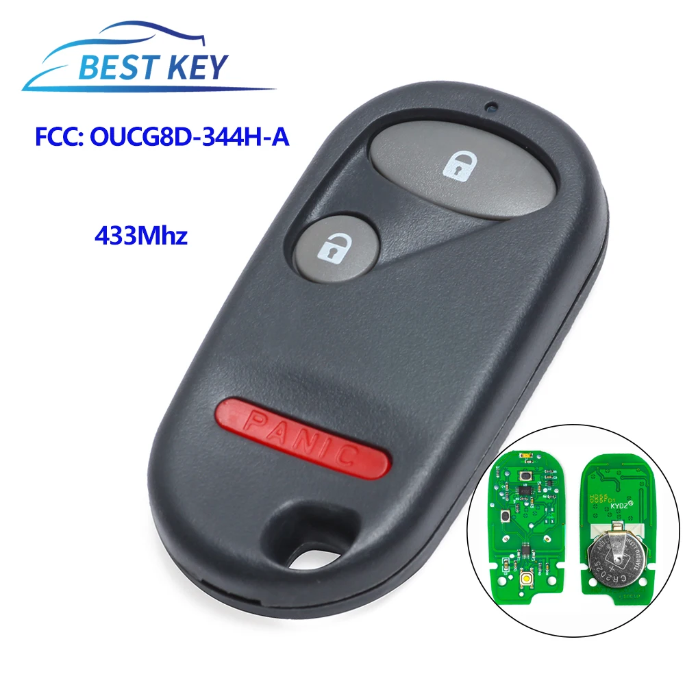 BEST KEY Remote Key Fob 2+1 Buttons Car Key for Honda for Civic Si / CR-V / Element, FCC ID: OUCG8D-344H-A 433mhz,