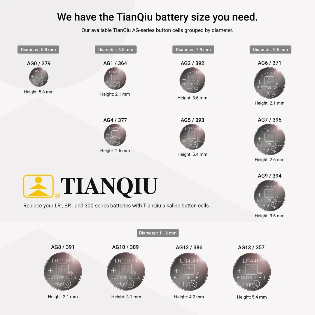 Original TIANQIU 2-50PCS AG2 Watch Battery  1.55V 396A SR726W LR726 SR59W SR726 Alkaline Button Coin Cell Batteries for Watches