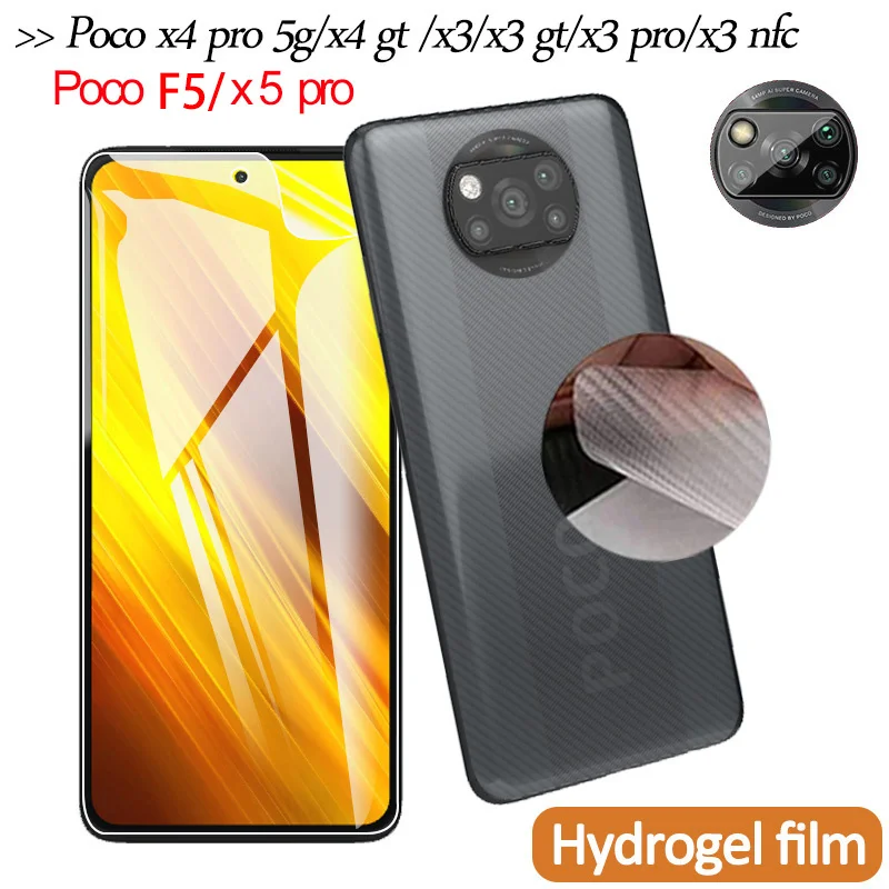 

poco f5 x5 pro hydrogel film for xiaomi poco x3 x4 pro x5 pocox3 nfc poko x4 gt poco x3 hidrogel screen protector + back film + pelicula camera poco x4 pro