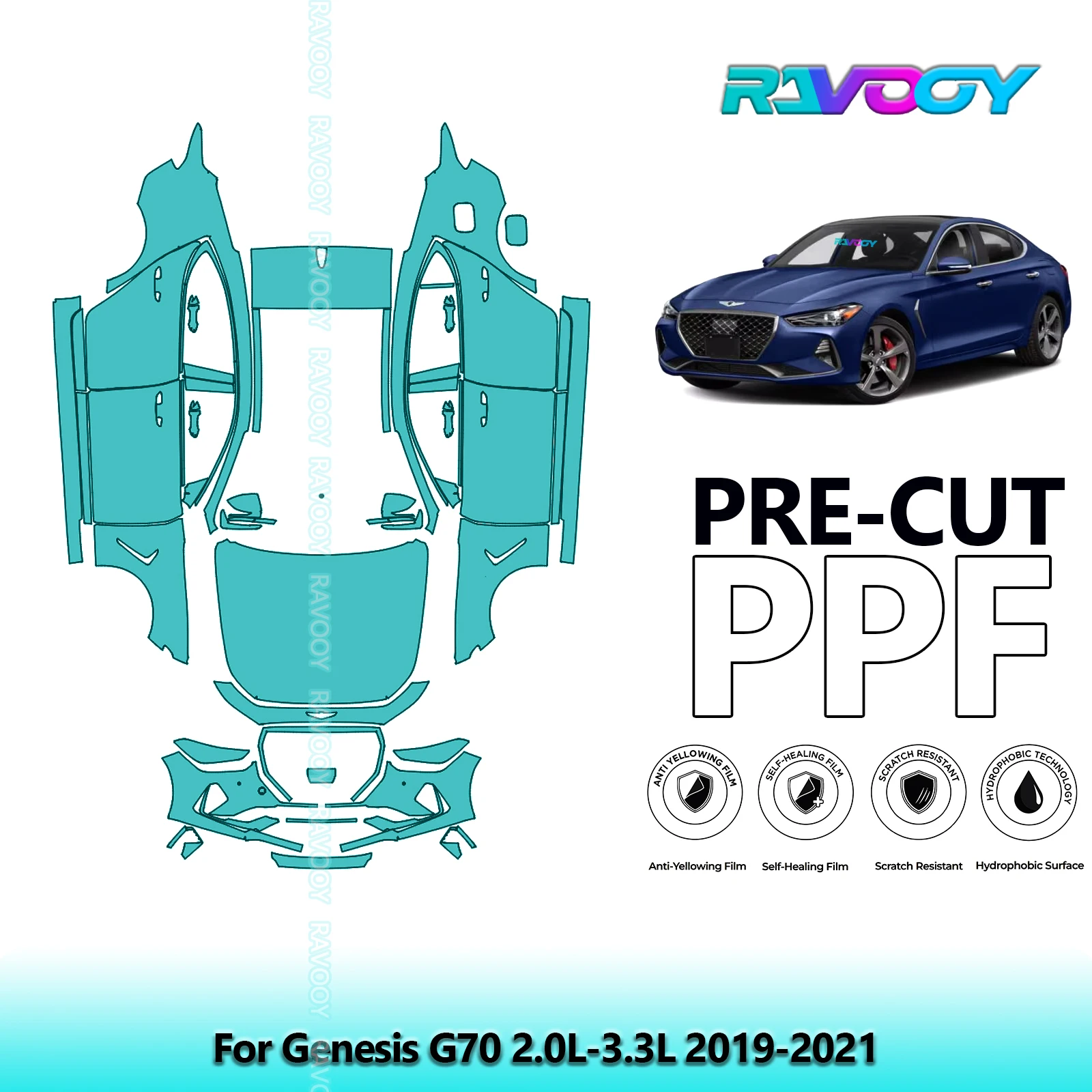 

Car Precut PPF Paint Protection Film Full Vehicle For Genesis G70 2.0L-3.3L 2019-2021