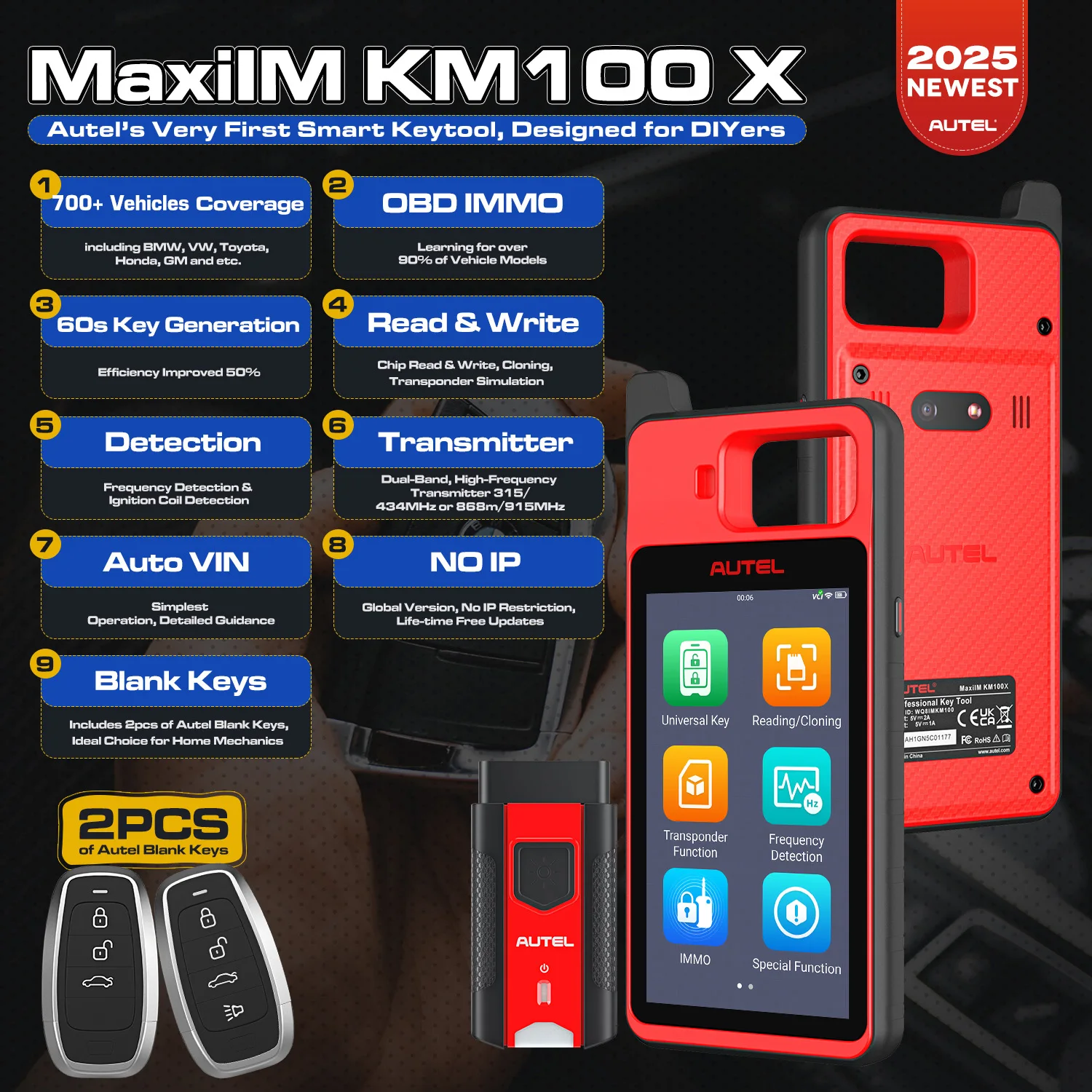 Autel MaxiIM KM100 KM100X IKEY автомобильный брелок для ключей программатор иммобилайзер инструмент IMMO обучающий чип чтение/за