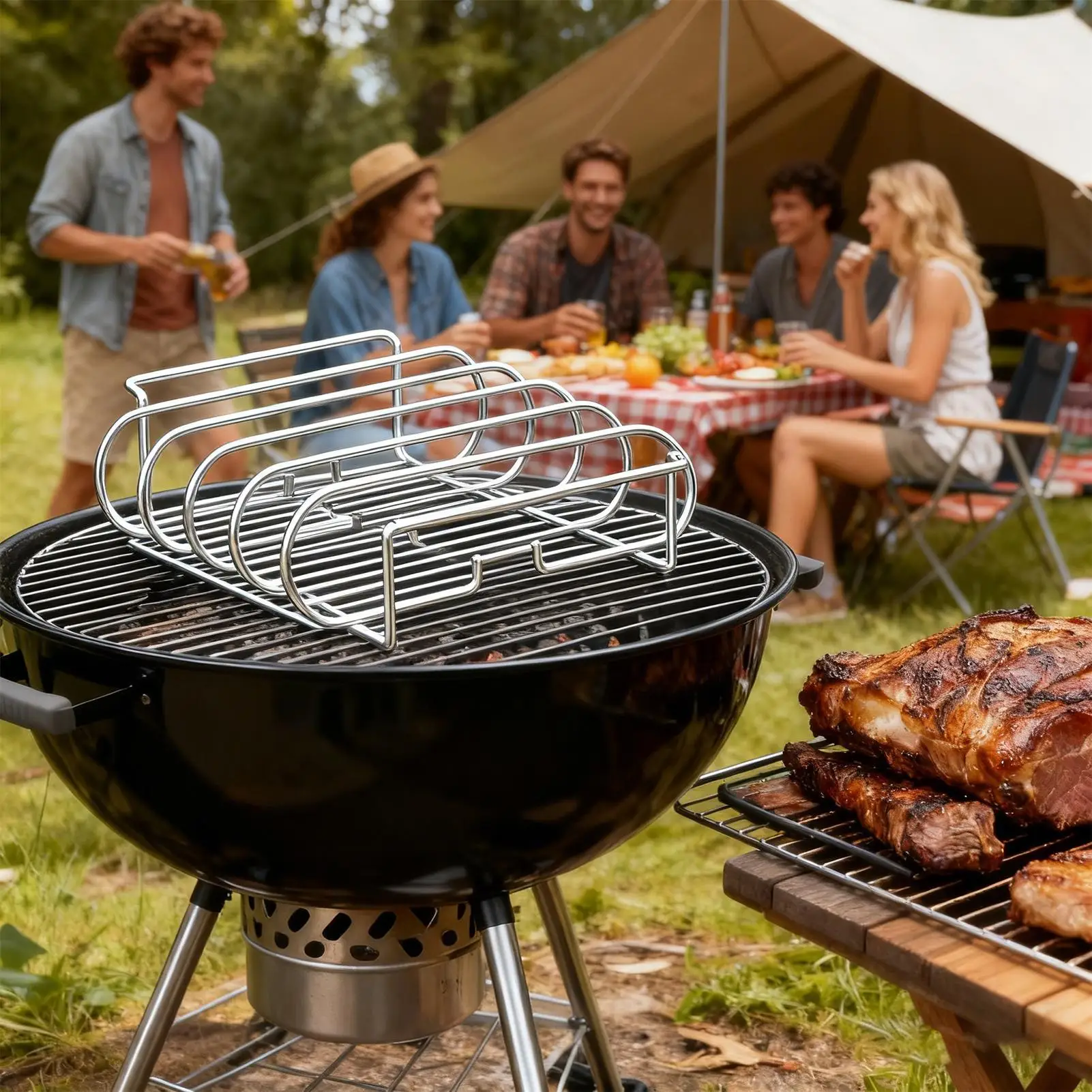 

Rib Racks For Grilling 4-Slot Non-Stick Convenient Grill Stand Rib Rack Meat Grilling Stand For Home Kitchen Picnic Outdoor