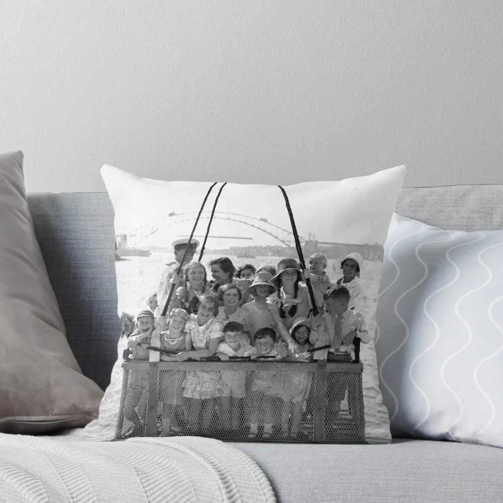 

A group of children hoisted in a crate on board HMAS AUSTRALIA II December 1930 Throw Pillow Pillow Case Pillowcases For Pillows