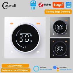 COSWALL Infinite Knob MOSFET Dimmer Regulator Zigbee 3.0 PC Panel Wall Light Switch AC100-250V Digital LCD Trailing Edge Dimming