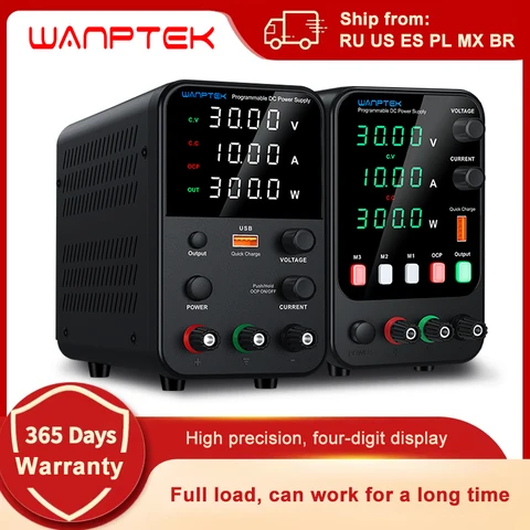 Fonte de Alimentação de Laboratório Wanptek 30V 5A, 30V 10A, 60V 5A, 120V 3A Ajustável com Regulador de Carregamento Rápido USB