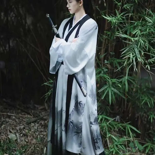

Wei-Jin Dynasty Hanfu Set - Men's Dyed Wide-Sleeve Robe Belted Skirt Elegant carnival Chinese Kung Fu Costume for Couple