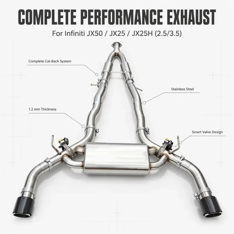 Perfectly Customized Smart Valve Performance Cat Back Exhaust Muffler Specifically Designed for Infiniti JX50/JX25/JX25H 2.5/3.5
