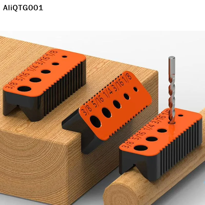 

DIY Drill Bit Guide Jig Block Portable Keychain Design for 4-10mm 3/8 5/16 1/4 1/8 Holes Woodworking Joints Tool