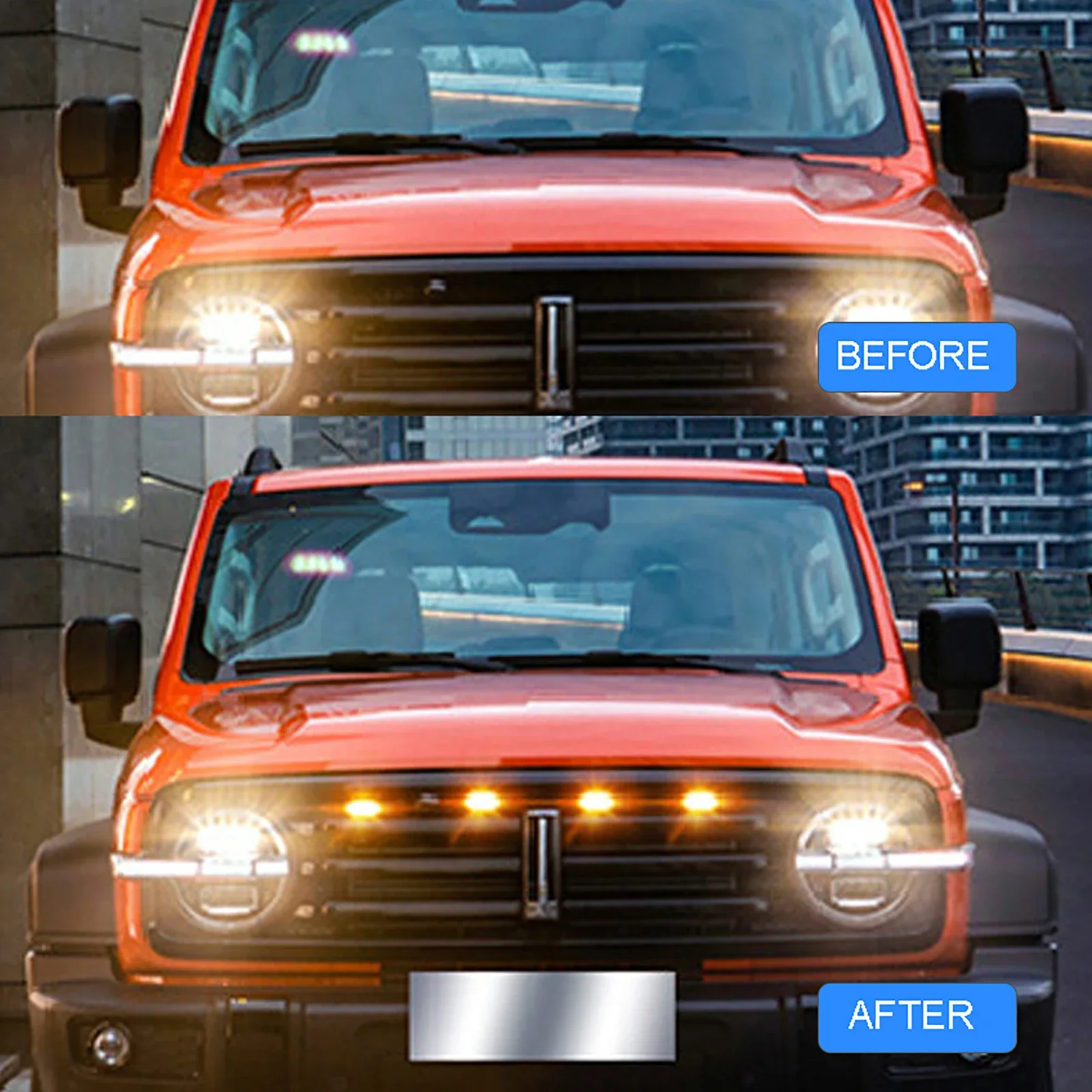 LED Grille Light Universal Car Smoked Amber White Grill Light Lighting Eagle Eye Lamp for Off Road Trunk SUV Ford Toyota