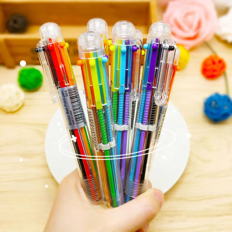 New Ball Point Pen Marker Korea Creative Stationery Pen 6 Color In 1 Ballpoint Pen Color School Supplies For Kid