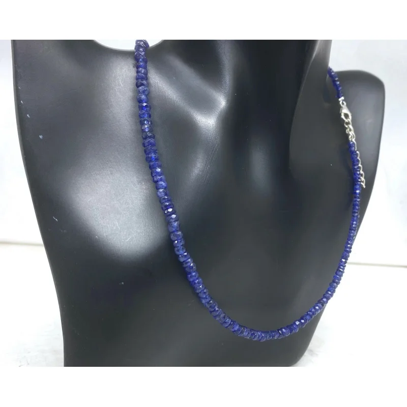 

Ожерелье из натурального синего сапфира, 20 дюймов, граненые бусины 4-5 мм, стерлинговое серебро