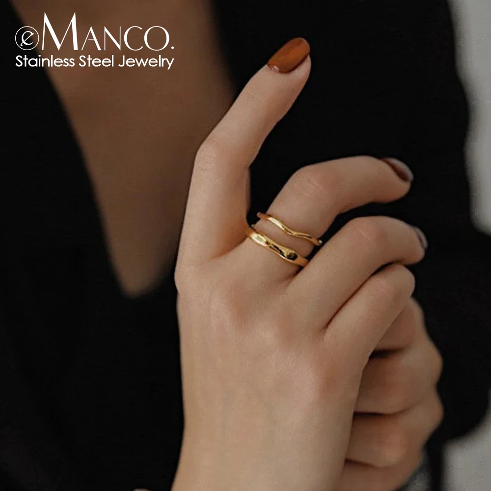 eManco Gold Color /Silver Color Irregular Wave Rings Trendy Simple Geometric Handmade Jewelry for Women Couple