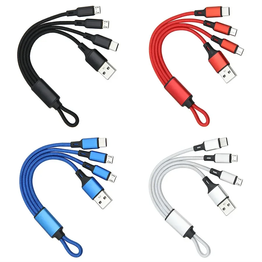 

3 in 1 Usb Cable Short Keychain Micro USB Type C Multi Charger Cord for iPhone Xiaomi Huawei Mobile Phone Fast Charging Wire
