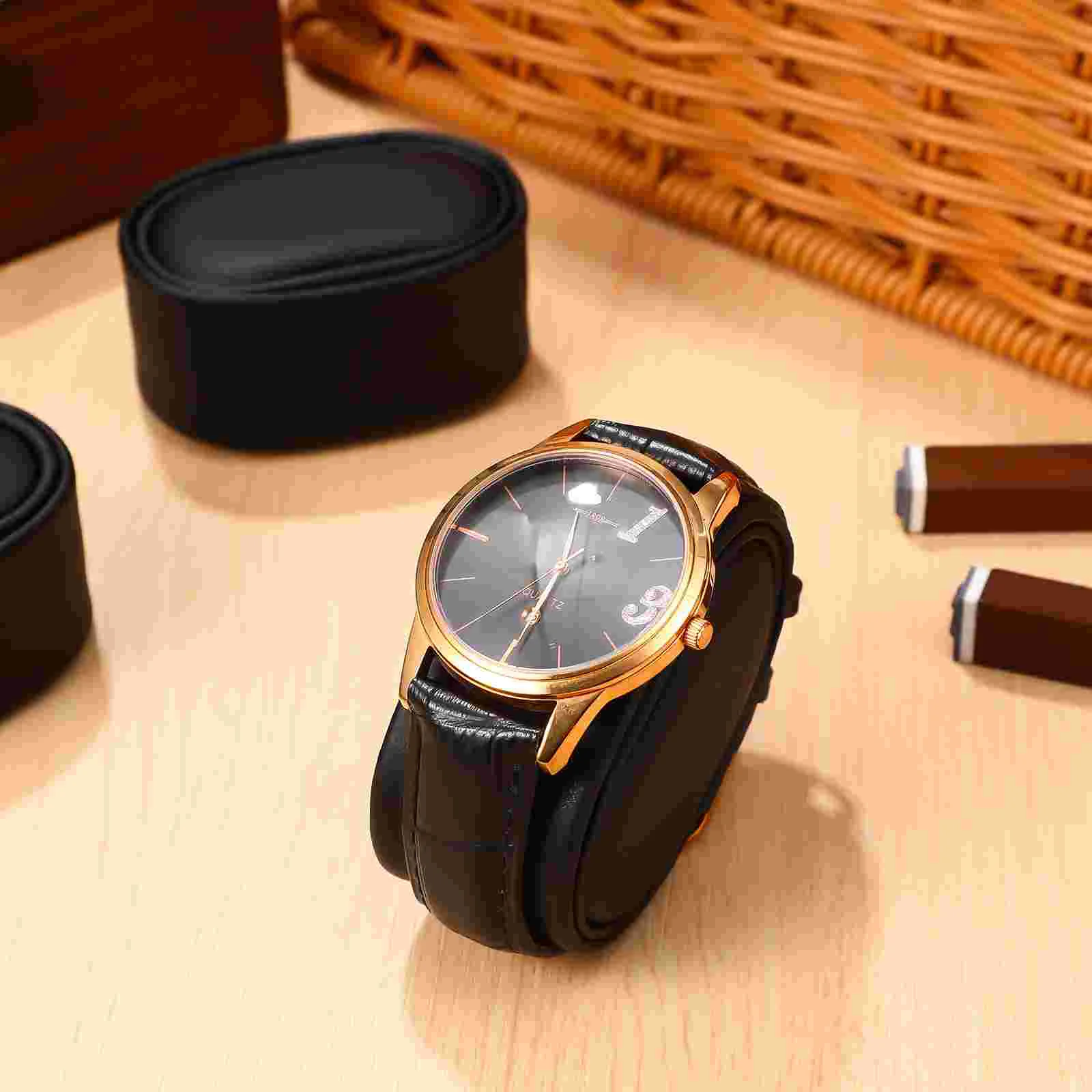 

4 Pcs Watch Small Pillow Holding Display Watches Velvet Mini Black PU Automatic Shaker Premium Material