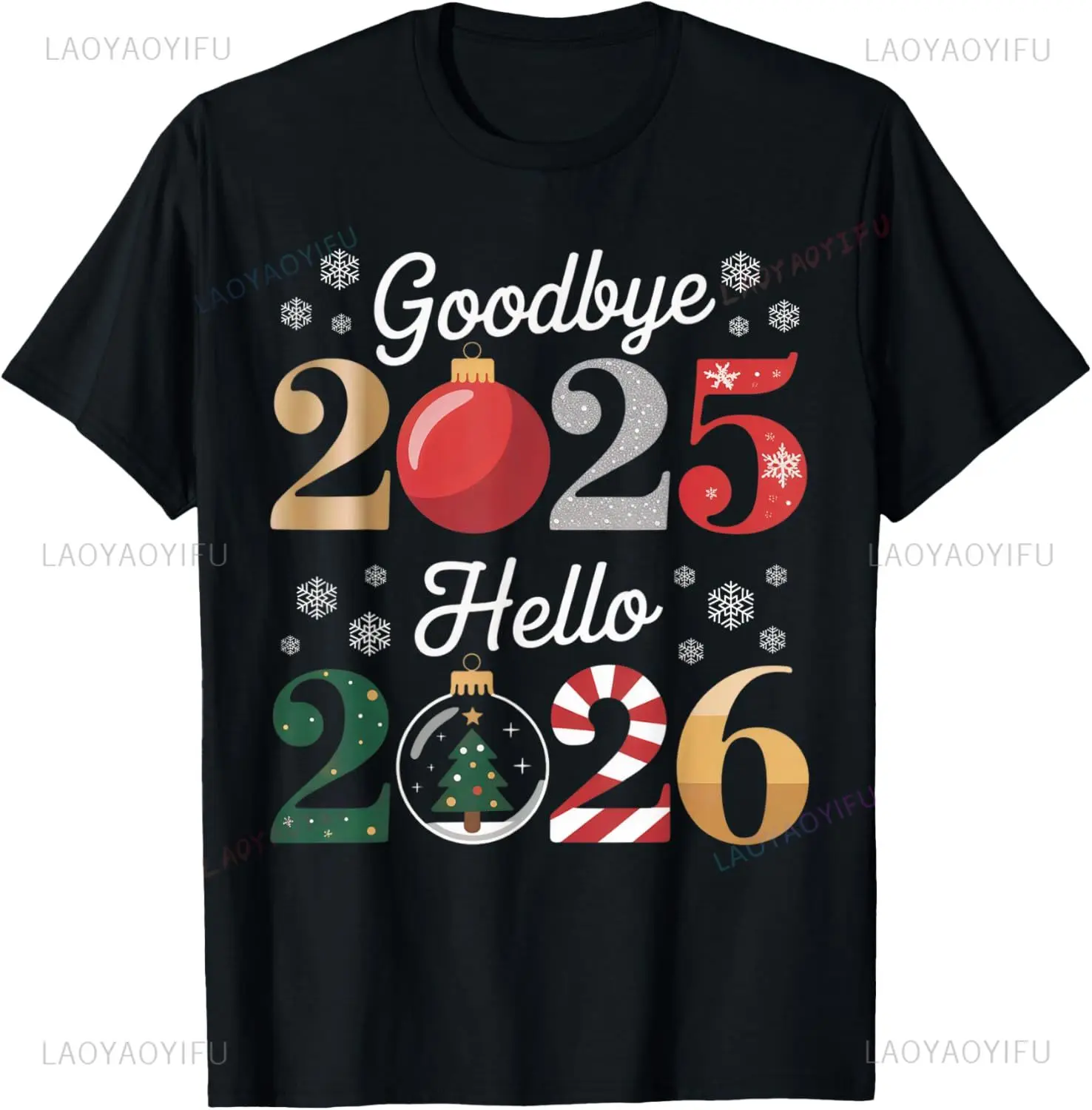 Goodbye 2025 Hello 2026 Happy New Year's Eve Christmas Xmas T-Shirt Kawayi Couple Harajuku Short Sleeve Tee Ropa Hombre