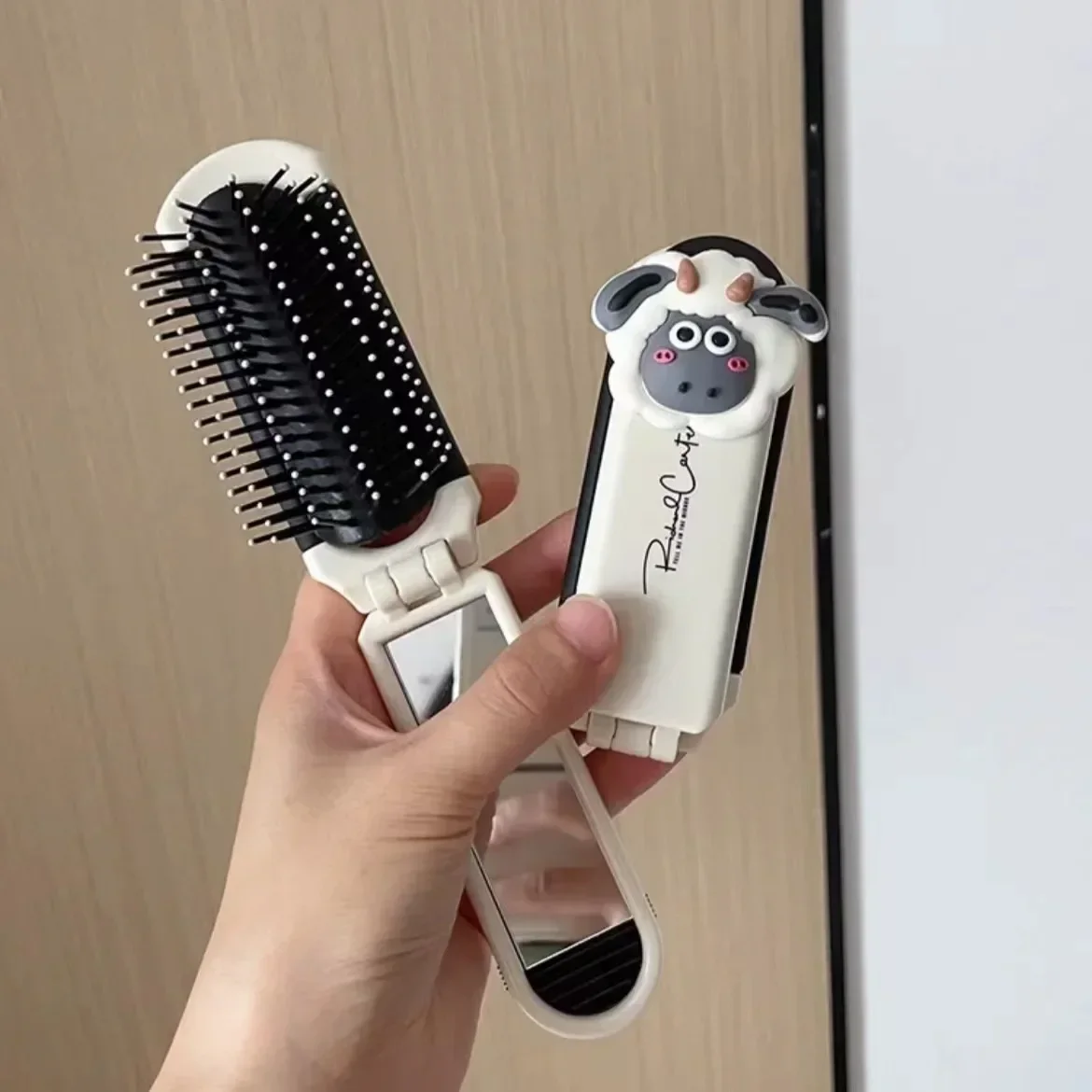 Foldable Luxury Portable Air Cushion Hair Brush with Mirror, Smoothing and Massaging Comb in One