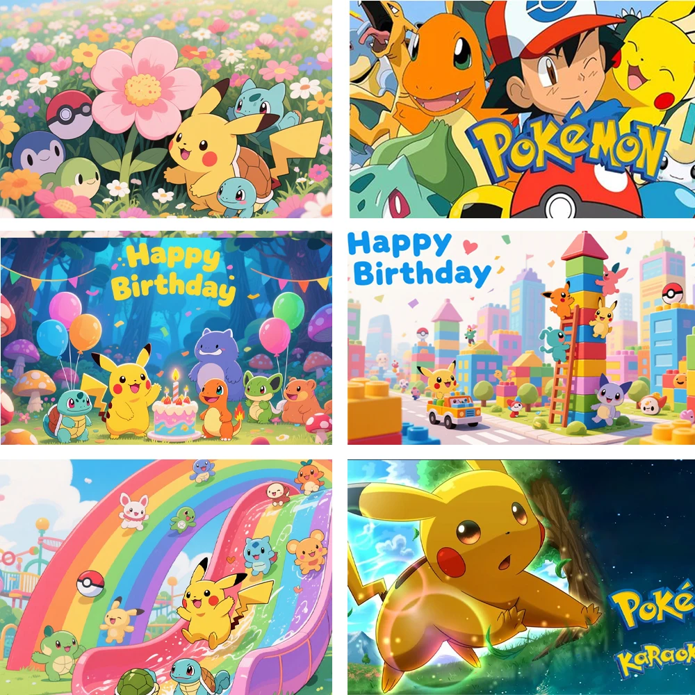 

Pokemon Pikachu Theme Background for Kid Baby Happy Birthday Party decoration Baby Shower Photography Backdrop Photo Booth Props
