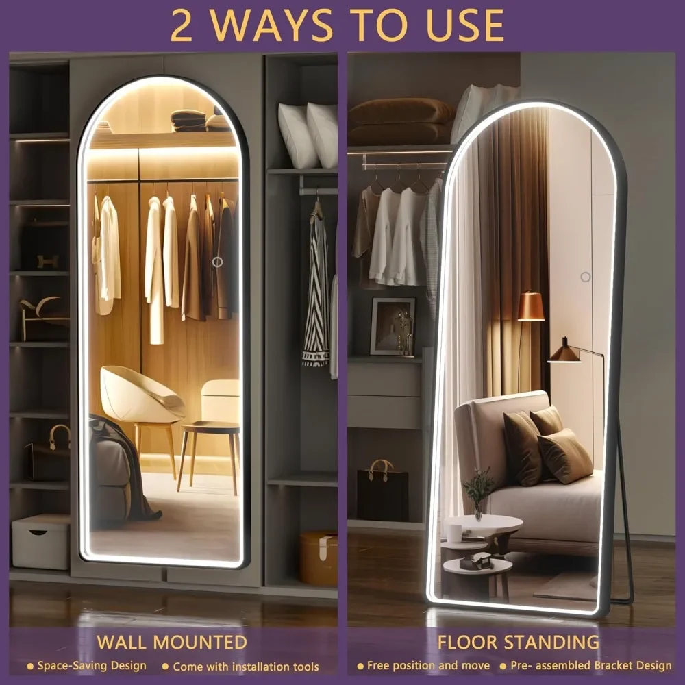 Full Length LED Mirror with Lights Arch Design, Full Length Mirrors, Full Body Mirror with Lights, 65 "x 22"