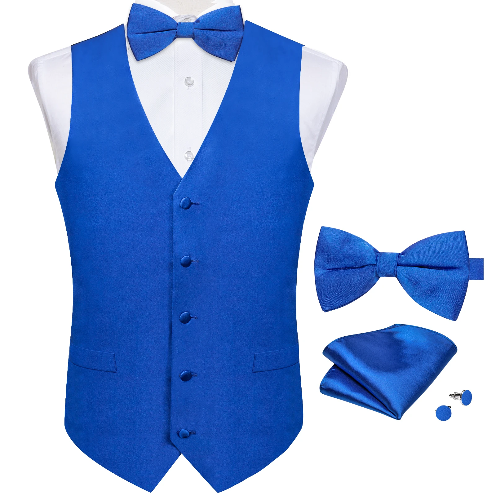 Royal Blue Vest for Man Wedding Party Business Pre-tied Bowtie Set Satin Solid V-neck Spring Fall Waistcoat Men's chaleco hombre