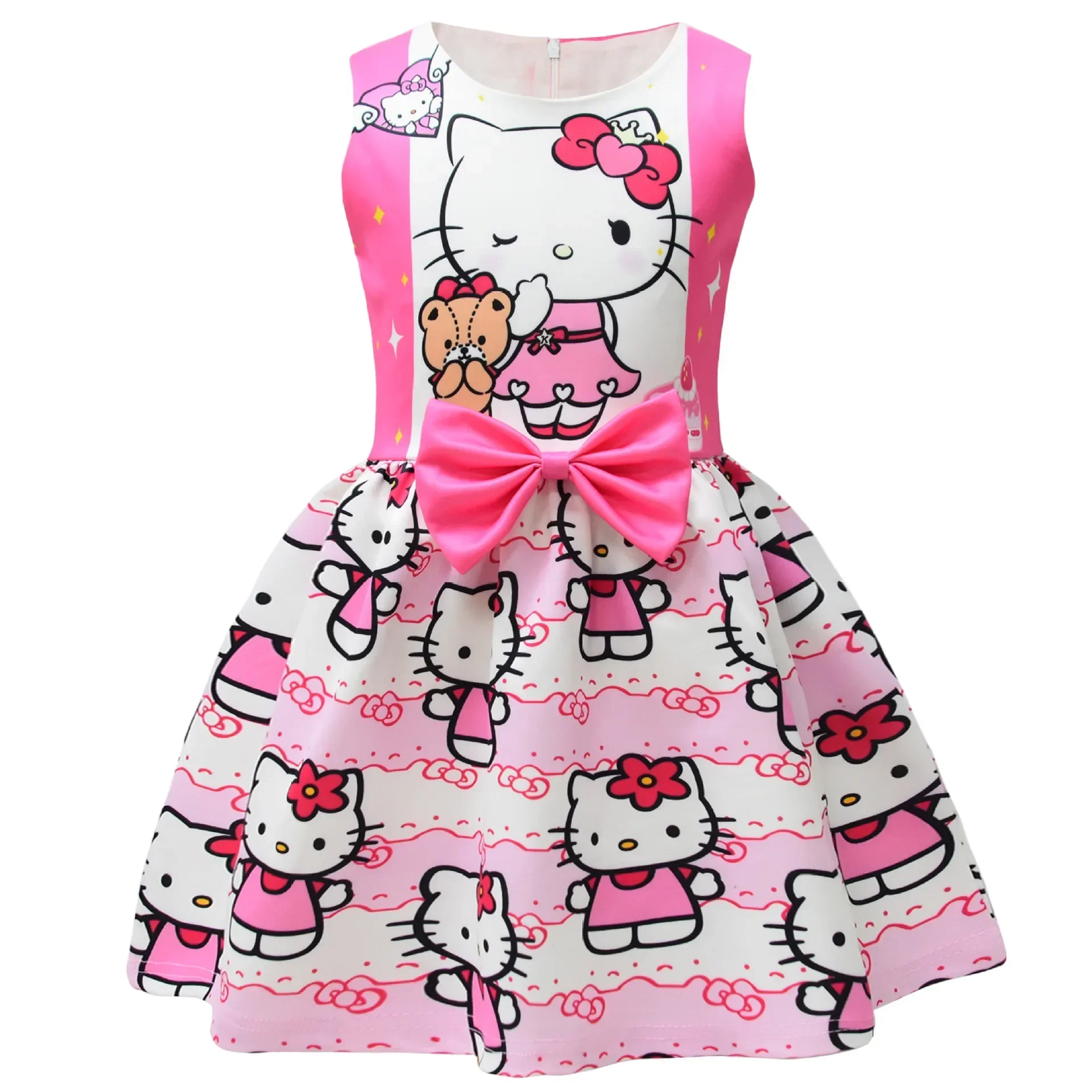 Sanrio T-shirt dress kuromi girls pink robes hello kitty children princess Short sleeve holiday party ceremonial dress