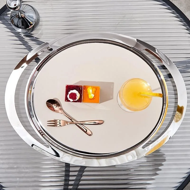 Vassoio per frutta di fascia alta con specchio in acciaio inossidabile di lusso leggero, vassoio per snack per tè pomeridiano, contenitore per champagne