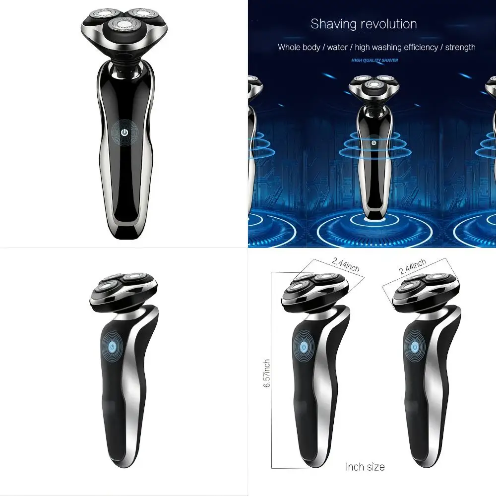 Rechargeable Waterproof Men's Rotary Shaver with Nose Hair Trimmer, Sideburns Knife, Facial Brush