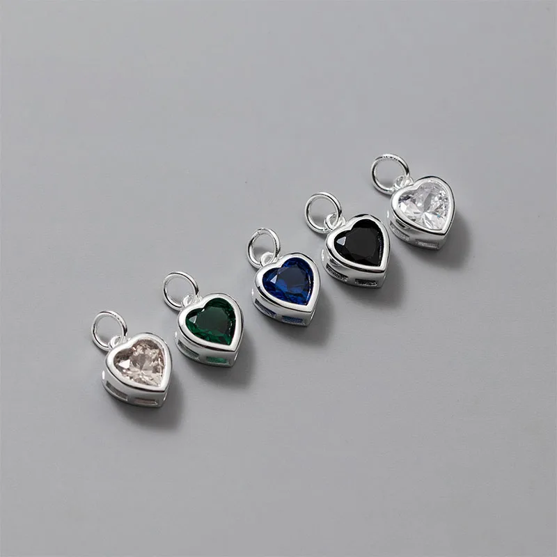 1pc/lot 925 Sterling Silver Colorful Zircon Heart Charms Silver Tone Base Shining Women Pendants DIY Fancy Jewelry Accessories