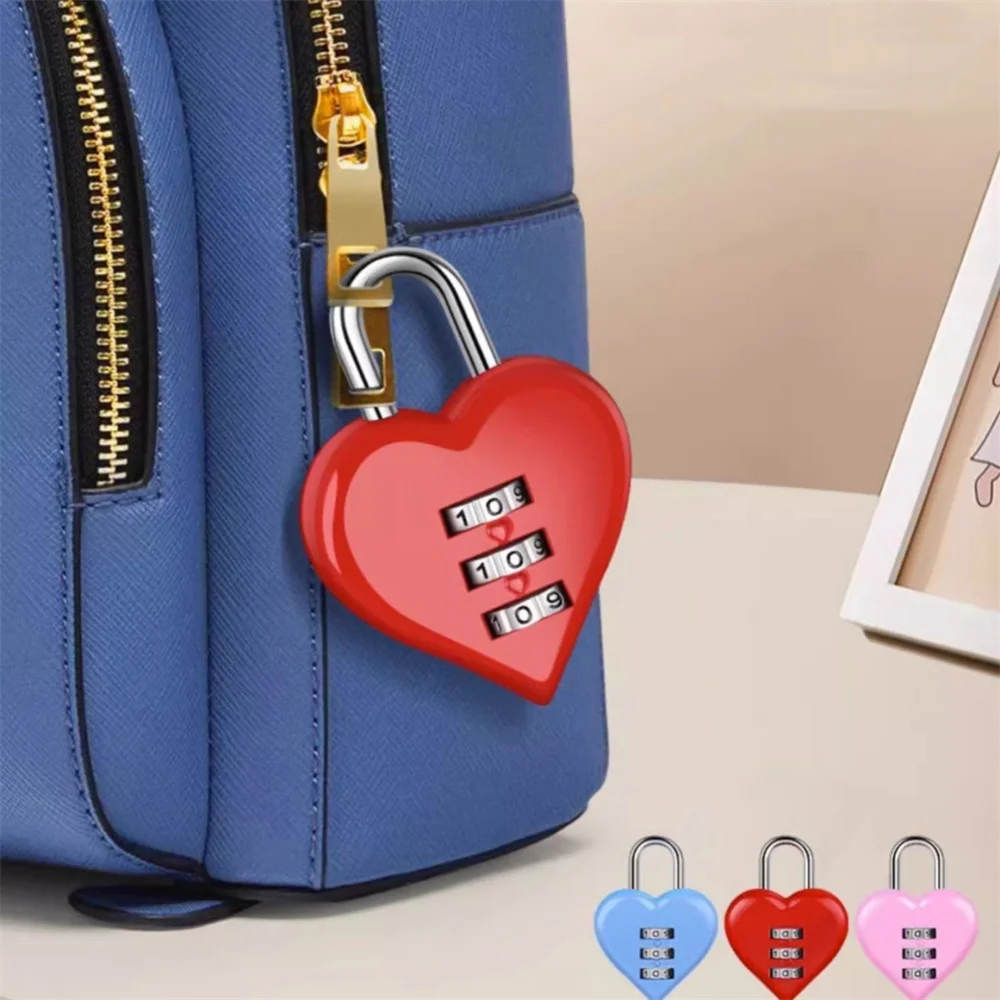 Mini Travel Heart Padlock Alloy Luggage Locks Resettable 3 Combination Digit Code Number Combination Suitcase Password Lock Gift