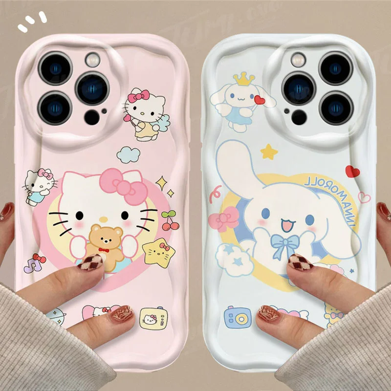 Sanrio Hello Kitty Kuromi 3D Wave Case For iPhone 15 14 13 12 11 Pro Max X XR XS 8 7 6 6S Plus SE 2020 Soft Silicone Back Cover