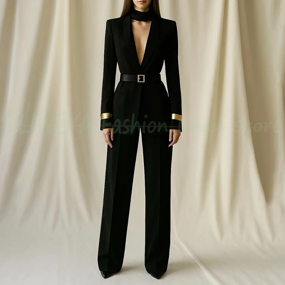

2025 Новый стиль, комплект из 2 предметов, блейзер, костюмы для женщин, однотонная офисная одежда, женские брюки, комплекты верхней одежды, Conjuntos De Mujer