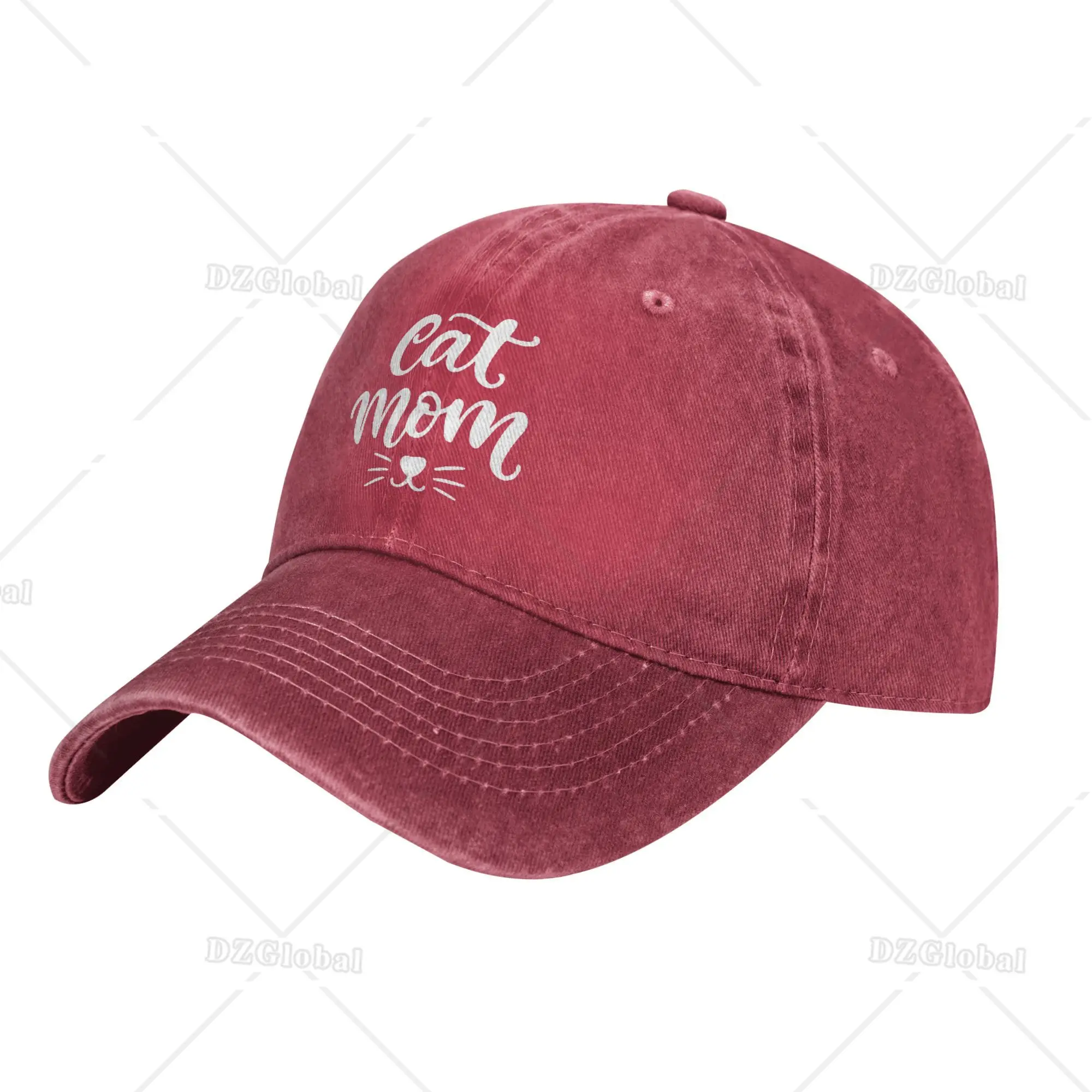 Cat Mom Hoeden Verstelbare Mom Hat Gewassen Distressed Cotton Baseball Cap Hoofddeksels voor Dames Rode Hoeden