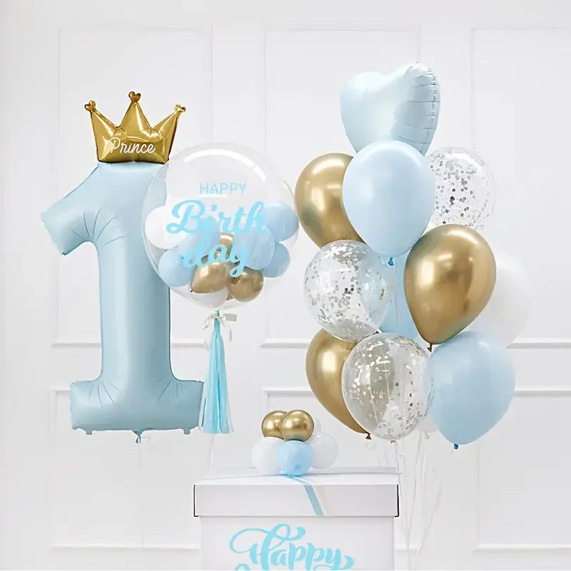 Ballon en film d\'aluminium couronne pour garçons et filles, décoration de fête d\'anniversaire, 1 an, 24 pièces